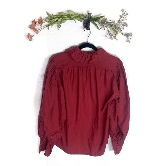 5 for $30 Bern Conrad Vintage Button Down Ruffle Collar Shirt Burgundy Medium - Picture 2 of 6
